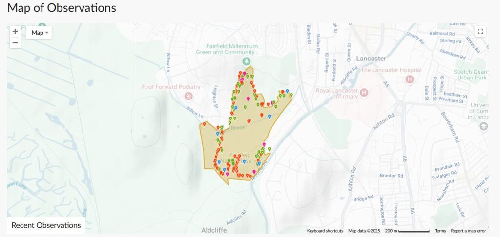 Fairfield Nature Reserve map of observations