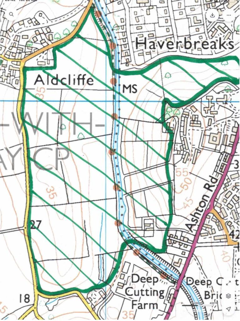 Map of tte land to both the East and West of Lancaster Canal between Aldcliffe and Deep Cutting suggested as a local green space