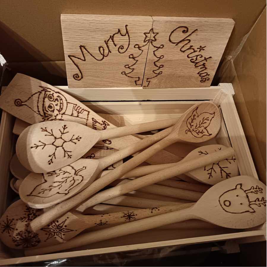 Box of hand-decorated wooden spoons